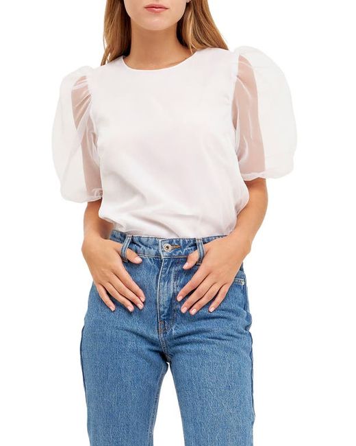 English Factory Puff Sleeve Organza Top in at