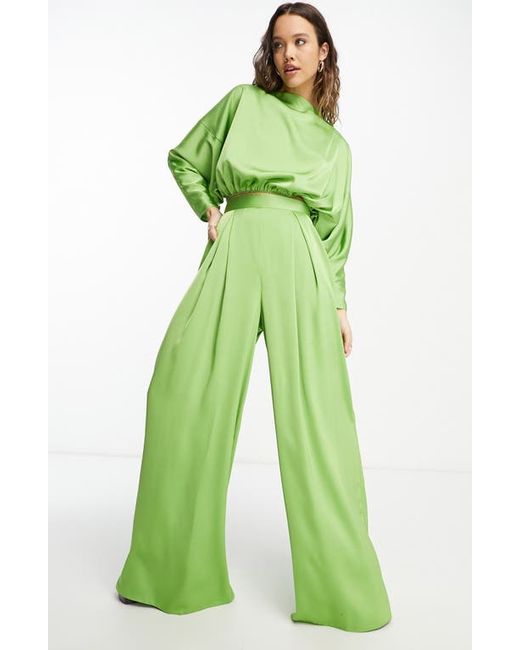 Asos Design Pleated Satin Wide Leg Pants in at