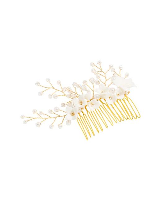 L. Erickson Briar Beaded Imitation Pearl Hair Comb in Cream Pearl/Gold at