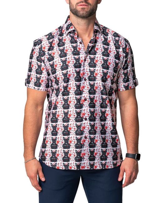 Maceoo Galileo Guilty Dog Regular Fit Short Sleeve Button-Up Shirt in at