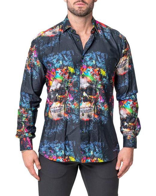 Maceoo Fibonacci Skull Regular Fit Cotton Blend Button-Up Shirt in at