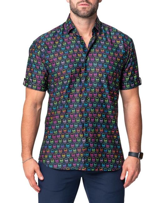 Maceoo Galileo Skull Regular Fit Short Sleeve Button-Up Shirt in at