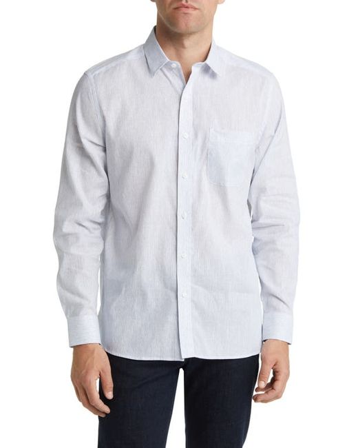 Johnston & Murphy Regular Fit Slub Stripe Cotton Linen Button-Up Shirt in at