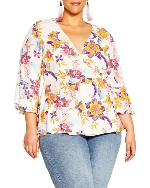 City Chic Island Print Faux Wrap Top in at