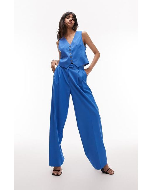 TopShop Pleated High Waist Wide Leg Trousers in at