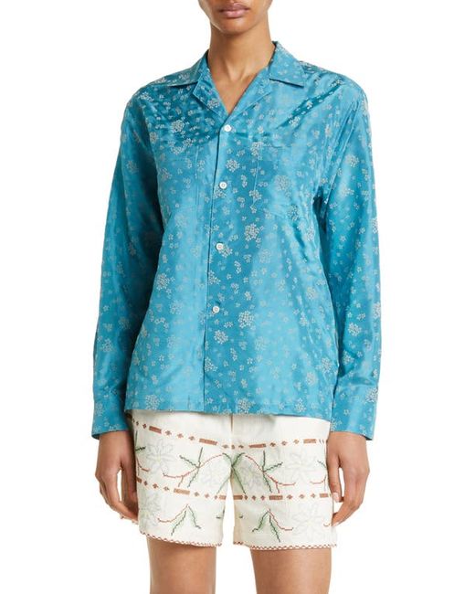Bode Flocked Floral Silk Button-Up Shirt in at