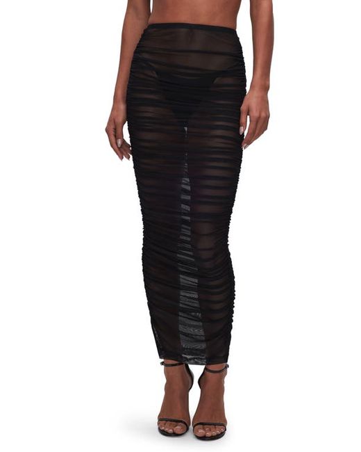 Good American Ruched Mesh Cover-Up Maxi Skirt in at