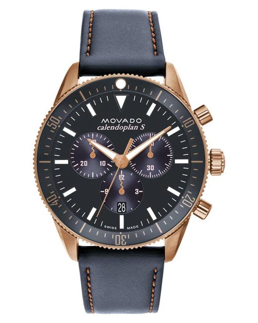Movado Heritage Calendoplan Chronograph Leather Strap Watch 42mm in at