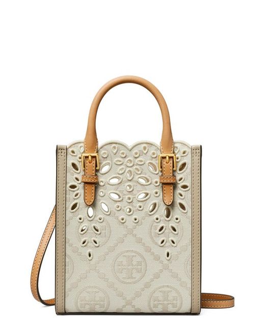 Tory Burch Mini T Monogram Eyelet North/South Tote in at