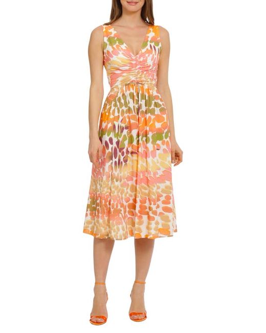 Maggy London Floral Print Ruched A-Line Dress in Cream/Apricot at