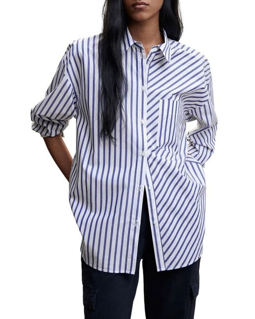 Mango Directional Stripe Cotton Button-Up Shirt in at
