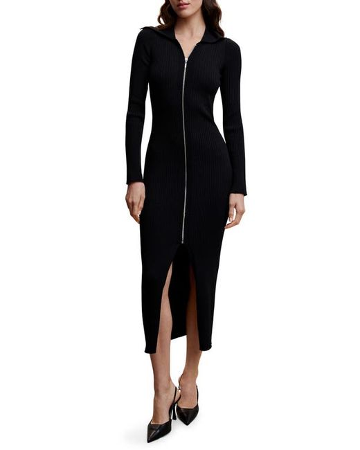 Mango Zip Front Long Sleeve Midi Sweater Dress in at