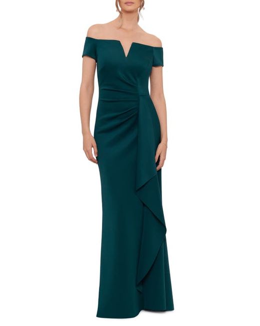 Xscape Off the Shoulder Scuba Crepe Gown in at