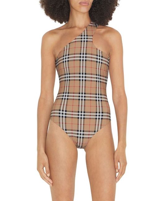 Burberry Candace Check One-Shoulder One-Piece Swimsuit in at