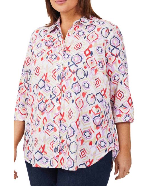 Foxcroft Ikat Sateen Button-Up Shirt in at