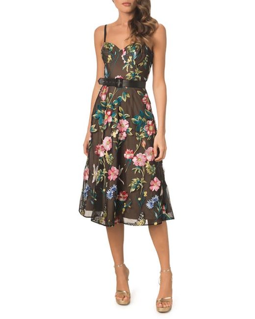 Dress the population Carlita Floral Embroidery Bustier Midi Dress in at