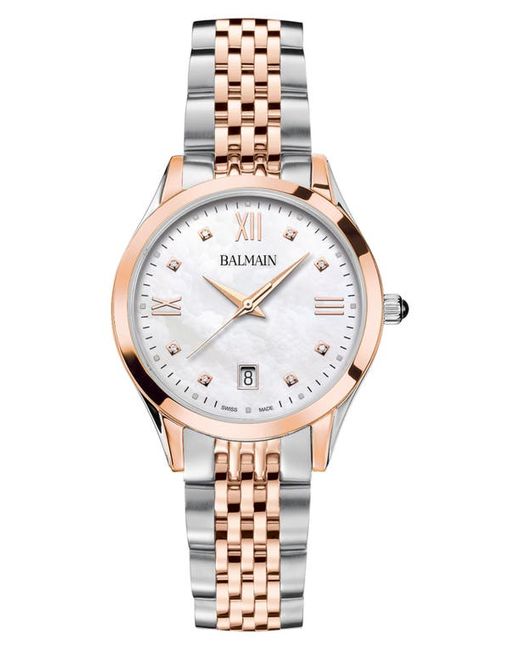 Balmain Classic R Diamond Two-Tone Bracelet Watch 34mm in Pink at