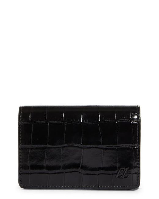 Christian Louboutin Loubeka Croc Embossed Patent Leather Business Card Case in Gun Metal at