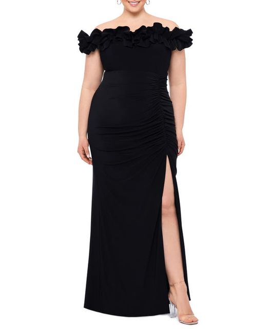 Xscape Ruffle Off the Shoulder Gown in at