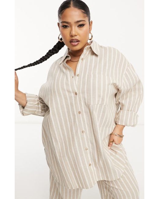 Asos Design Curve Stripe Boxy Button-Up Shirt in at
