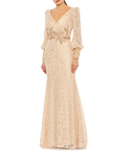 Mac Duggal Beaded Detail Lace Long Sleeve Gown in at