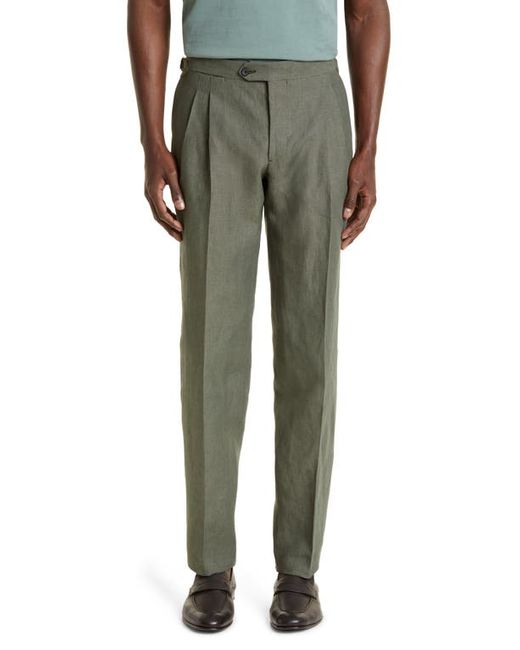 Thom Sweeney Tailored Fit Double Pleat Linen Pants in at