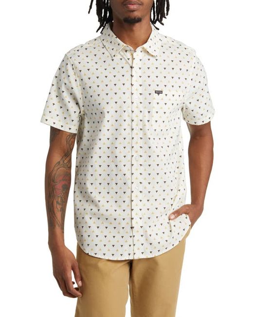 Brixton Charter Regular Fit Tropical Short Sleeve Button-Up Shirt in Off Straw/Dark Earth at
