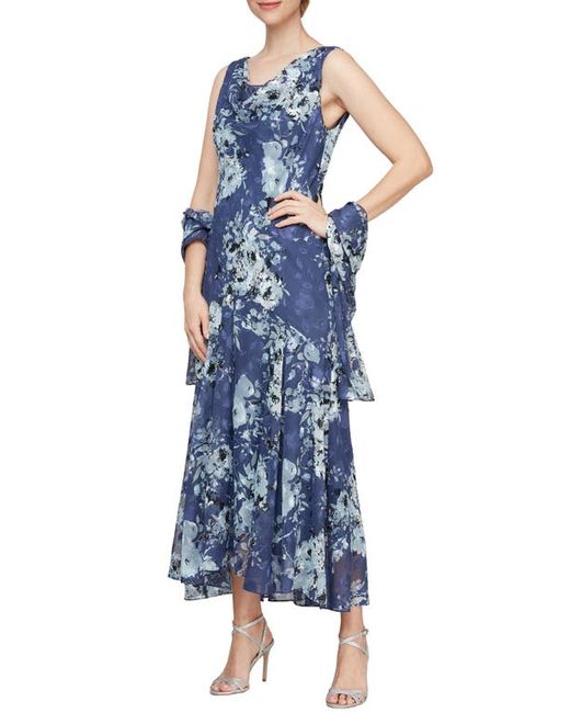 Alex Evenings Print Cowl Neck Maxi Dress with Shawl in at