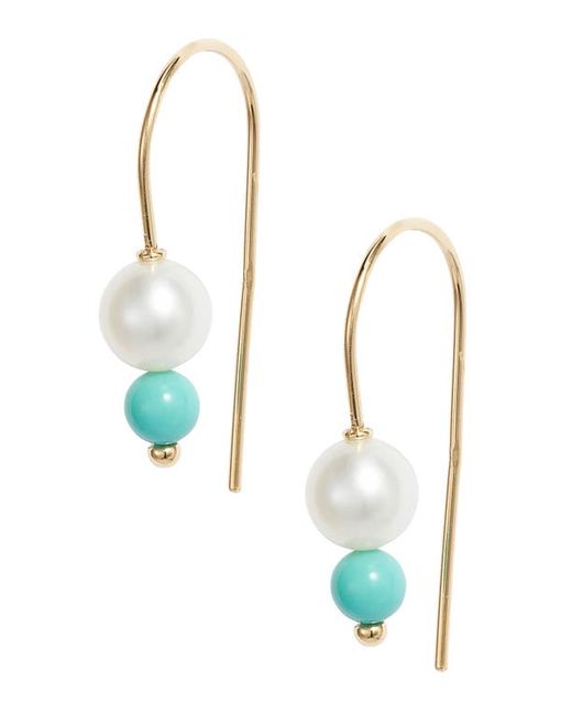 Poppy Finch Petite Cultured Pearl Turquoise Threader Earrings in at