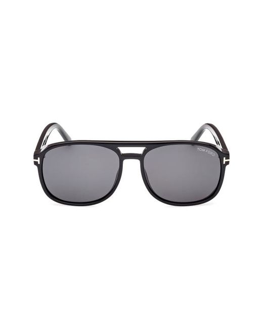 Tom Ford Rosco 58mm Navigator Sunglasses in Shiny Logo Smoke at