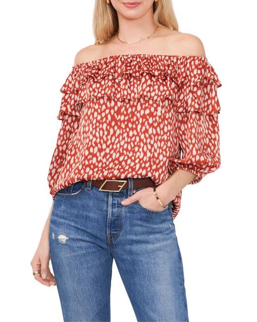 Vince Camuto Spot Print Off the Shoulder Double Ruffle Blouse in at X-Small