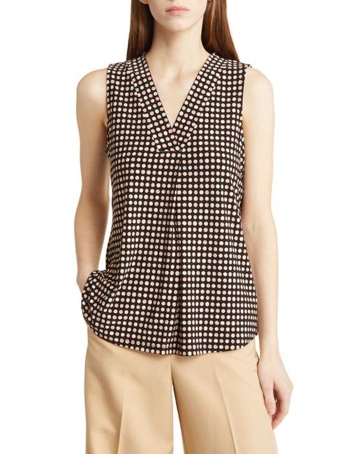 AK Anne Klein Polka Dot Pleat Front Sleeveless Top in Anne Black/Warm Sand Multi at X-Small