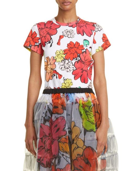 Tao Comme Des Garçons Button Flower Print Cotton T-Shirt in at