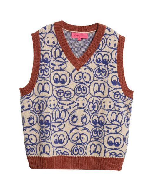 The Elder Statesman Expression V-Neck Cashmere Sweater Vest in Hickory/Blue Jay/-C750 at Small