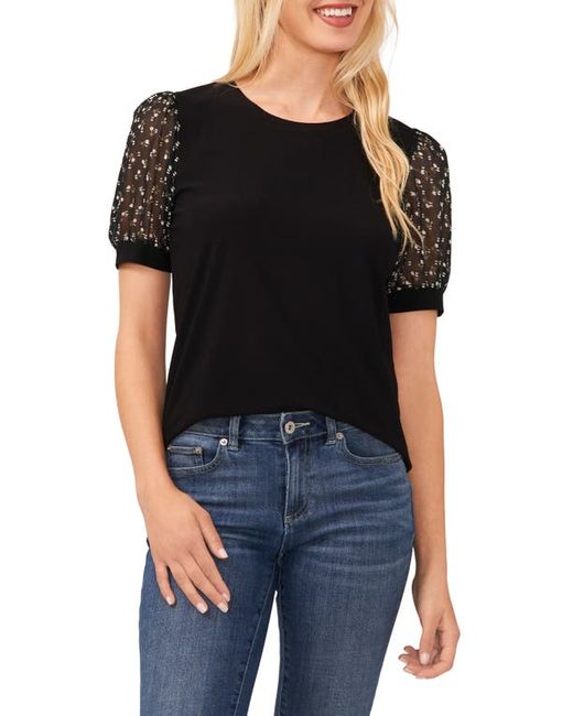 Cece Mixed Media Floral Sleeve Top in at Xx-Small