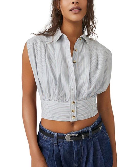 Free People Cassie Stripe Sleeveless Crop Shirt in at X-Small