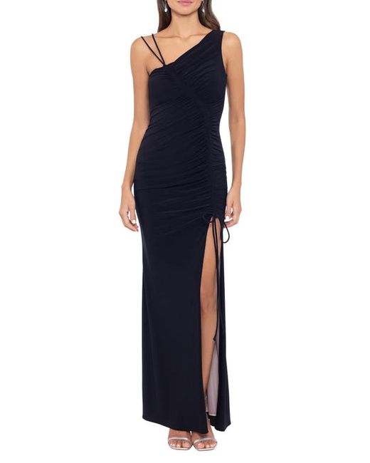 Xscape Ruched Asymmetric Neck Gown in at 4