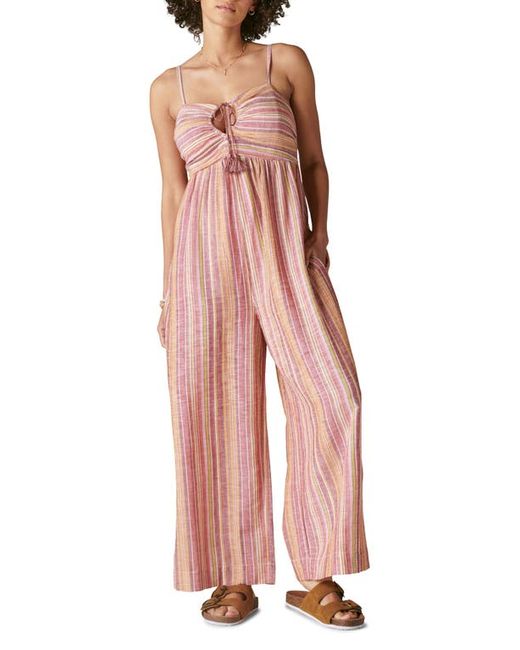 Lucky Brand Stripe Cotton Linen Jumpsuit in at X-Small