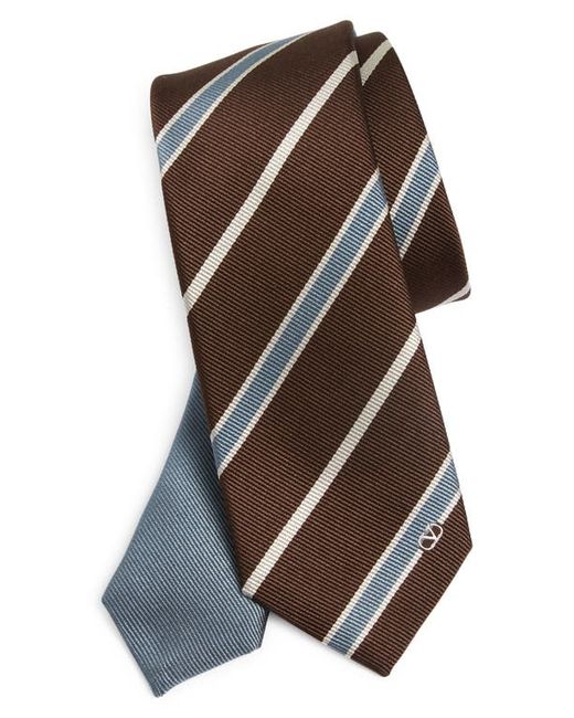 Valentino Stripe Silk Tie in K9Y-Stone/Avorio/Ebano at
