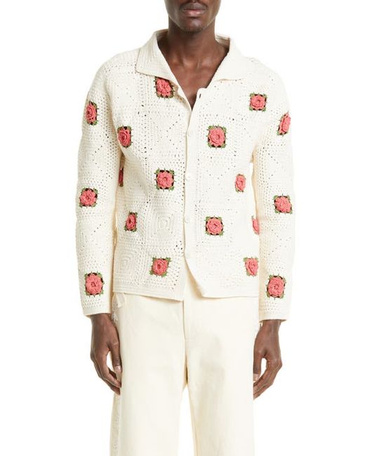 Bode Rosette Crochet Cotton Button-Up Shirt in at Medium