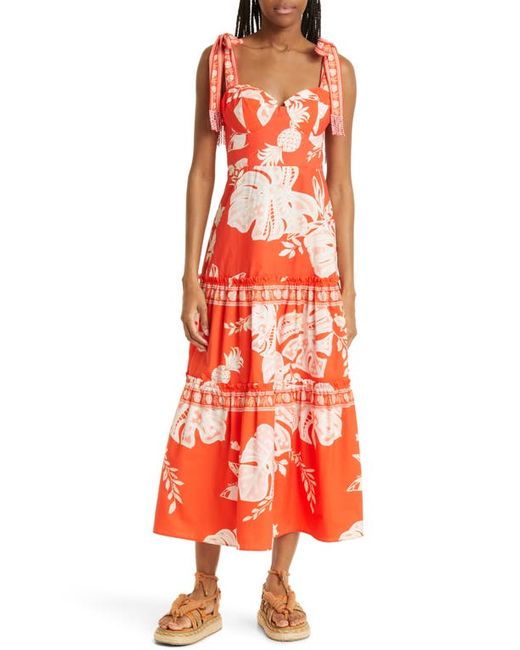 Farm Rio Monstera Print Tiered Cotton Sundress in at Xx-Small