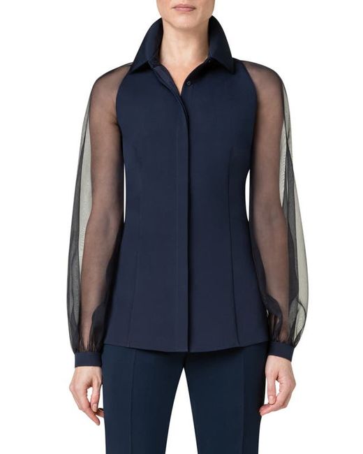 Akris Fitted Silk Stretch Crepe Organza Blouse in at 6