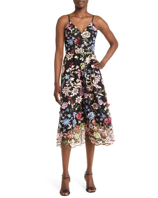 Dress the population Maren Floral Embroidery Fit Flare Cocktail Dress in at Medium