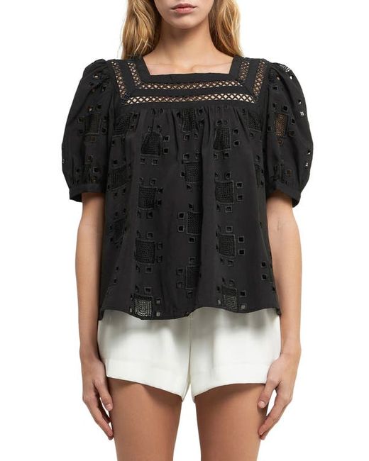 English Factory Eyelet Puff Sleeve Top in at