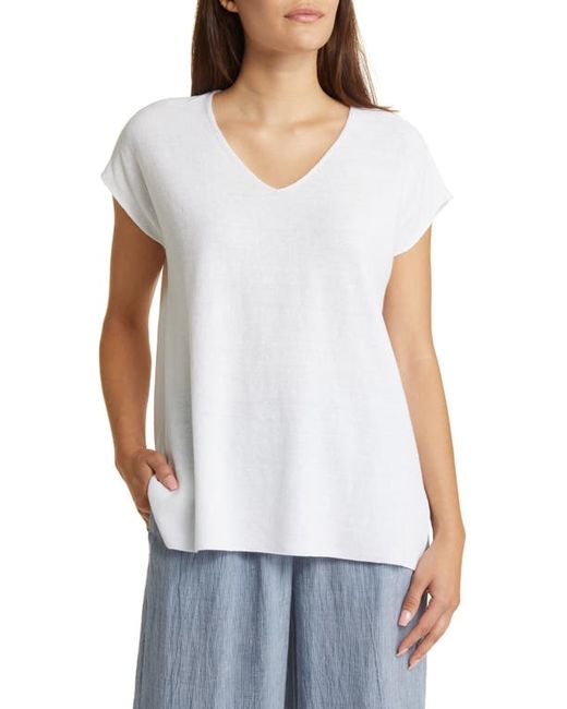 Eileen Fisher V-Neck Organic Linen Cotton Tunic Sweater in at Xx-Small