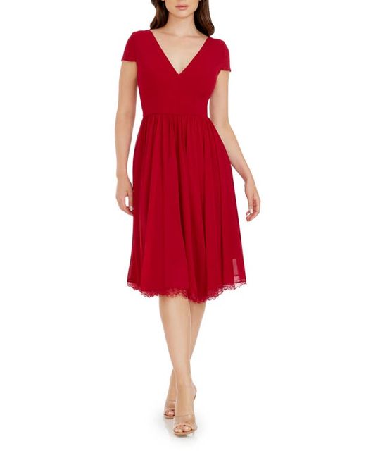 Dress the population Corey Chiffon Fit Flare Cocktail Dress in at Xx-Small