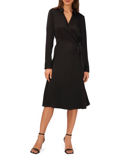 HalogenR halogenr Long Sleeve Faux Wrap Midi Shirtdress in at Xx-Small