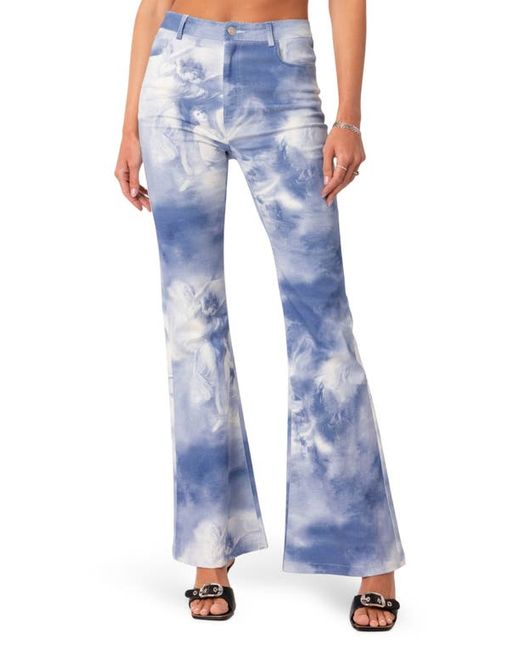 Edikted Saint Printed Flare Jeans in at X-Small