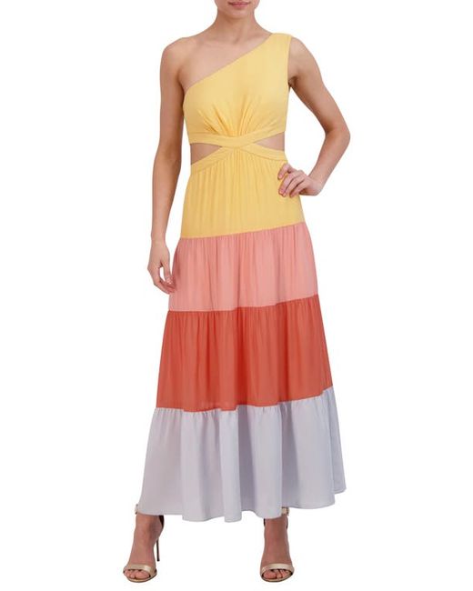 Bcbgmaxazria Colorblock One-Shoulder Maxi Dress in at 0