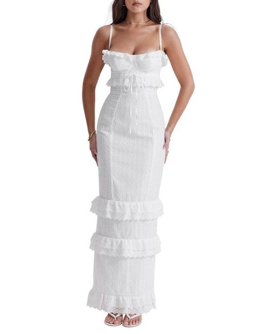 House Of Cb Eve Ruffle Broderie Anglaise Maxi Dress in at X-Small A
